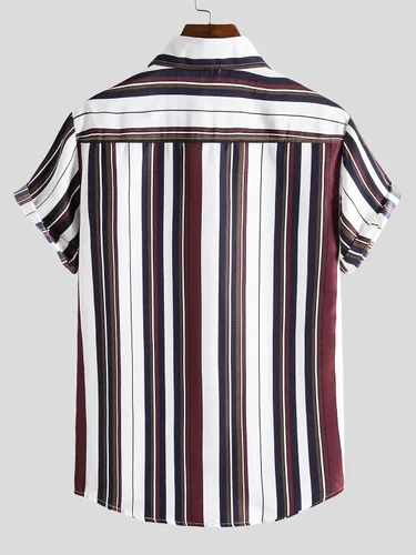 Vista 2 de Floerns - Camisas a rayas para hombre casuales de manga corta con botones