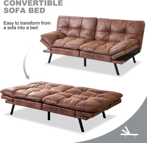 Vista 4 de Sofá cama de futón convertible, sofá futón de espuma viscoelástica, sofá cama tipo futón, sofá cama pequeño moderno con respaldo dividido para sala