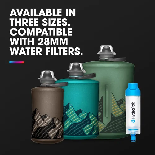 Vista 5 de HydraPak Store Botella de agua plegable – 350ml, 500ml, 1L – Botella ultraligera, a prueba de fugas, libre de BPA, compatible con filtros