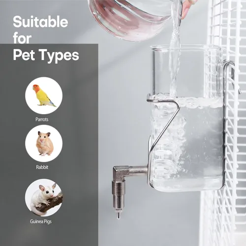 Vista 3 de Botella de agua para mascotas de acero inoxidable y vidrio de alta calidad, dispensador sin goteo para conejos, loros, roedores, 3 opciones