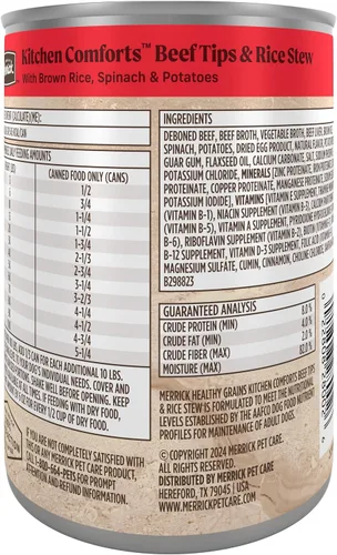 Vista 11 de Merrick - Kitchen Comforts - Comida húmeda para perros: salsa, trozos de carne de res, guisado de carne con arroz y arroz integral, con granos, (12)