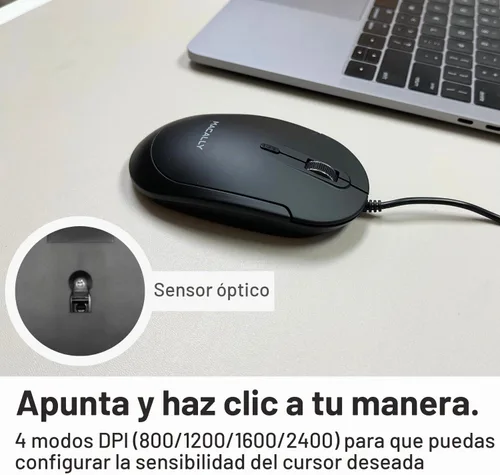 Vista 6 de Macally Ratón de computadora con cable, mouse USB silencioso - USB delgado y compacto para Apple Mac o Windows PC portátil/escritorio - Diseñado