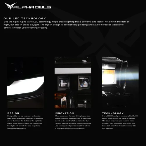 Vista 3 de Alpha Owls 8711231 Elite Series - Faros delanteros de proyector LED completo con barra de luz LED secuencial Switchback - Ámbar negro con bisel