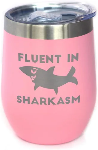 Vista 10 de Personalizado Fluido en Sharkasm - Vaso Tumbler de Vino Personalizado de Tiburón Divertido con Tapa Deslizante - Taza Aislada de Acero Inoxidable