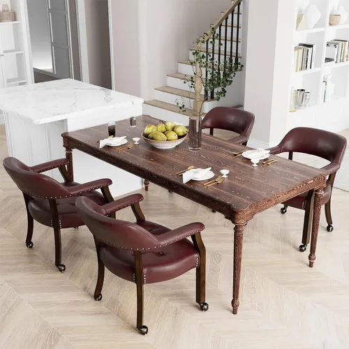 Vista 39 de LEEMTORIG Juego de 2 sillas de comedor con ruedas y brazo, sillas de comedor grandes con ruedas, silla de mesa de póquer de madera maciza, 26