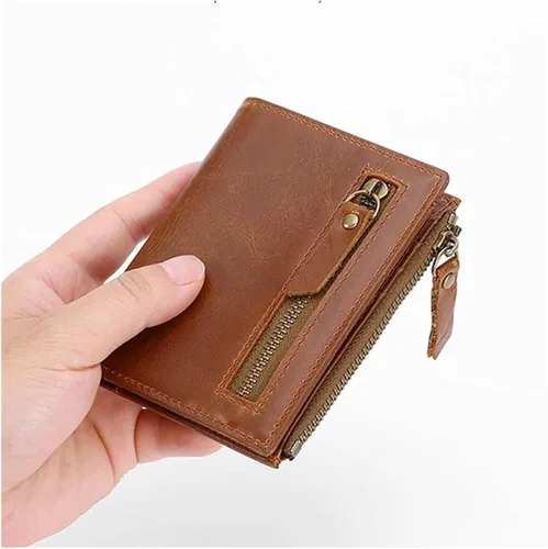 Vista 5 de MOTOZA Male Wallet Wallets Vertical Business Credit Card Holder Blocking Zipper Wallet for Men Purses (Color Brown)