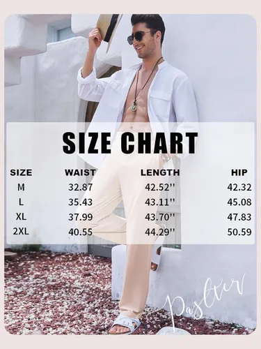Vista 6 de PASLTER Pantalones sueltos de algodón y lino para hombre, casuales, ligeros, sin pinzas, pantalones de yoga y playa para hombres