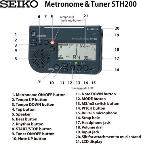 Vista 6 de Seiko Chromatic Tuner and Metronome with Tones (STH-200B)