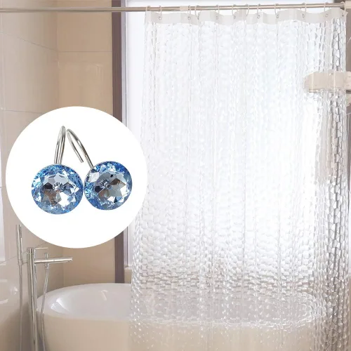 Vista 2 de 12 ganchos para cortina de ducha con diamantes de imitación brillantes para baño