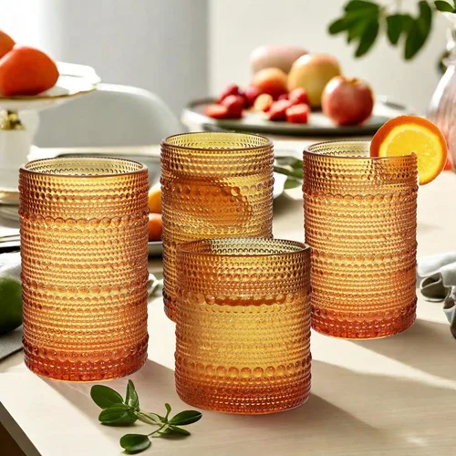 Vista 6 de Juego de Vasos de Beber Vintage Hobnail, Juego de Cristalería de 8 Vasos, Vasos Highball de 12 oz y 10 oz, Vaso Tumbler para Cócteles, Whisky, Jugo