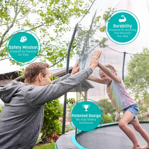 Vista 2 de SKYWALKER TRAMPOLINES Trampolín redondo de 12 pies y 15 pies con red de seguridad, trampolín rectangular para exteriores de 9 x 15 pies, trampolín