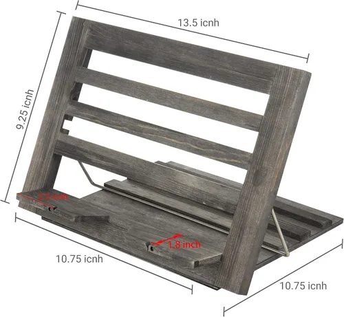 Vista 5 de MyGift Soporte para libros de cocina de madera gris rústica, ajustable y plegable, carpeta de recetas y soporte para tableta