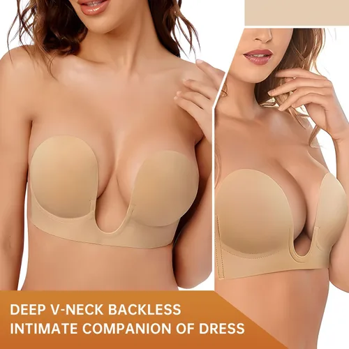 Vista 2 de Sujetadores adhesivos, reutilizables en forma de U profunda, brasier invisible para mujer, sin tirantes, sin espalda, adhesivo