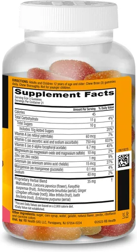 Vista 10 de Airborne 750mg Gomitas de vitamina C para adultos, gomitas de apoyo inmunológico con potentes antioxidantes, vitaminas C y E, sin cafeína - 2x63