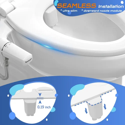 Vista 3 de SAMODRA - Accesorio de bidé ultrafino para inodoro – Doble boquilla (lavado frontal y trasero) Bidés higiénicos para inodoros existentes