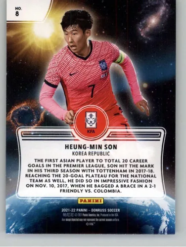 Vista 2 de 2021-22 Donruss Road to Qatar Zero Gravity Soccer #8 Heung-Min Son Korea Republic Official Panini Futbol Trading Card