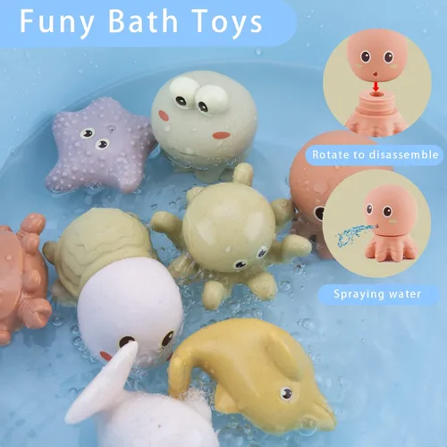 Vista 2 de AMCHSURI Juguetes de baño de animales marinos sin moho, paquete de 10 Juguetes sensoriales de agua para bebés de 6 a 18 meses y niños pequeños