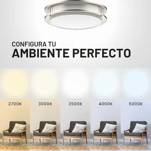 Vista 3 de DYMOND Lámpara LED de techo empotrada, regulable, iluminación ajustable de blanco cálido a luz diurna 2700K 3000K 3500K 4000K 5000K 5000K CCT Níquel