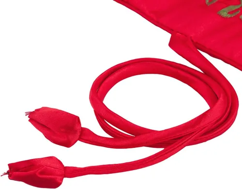 Vista 3 de TUMBEELLUWA Bolsa de joyería de viaje bordada rollo de flores bordadas y pájaros organizador de brocado con lazo cerrado, rojo