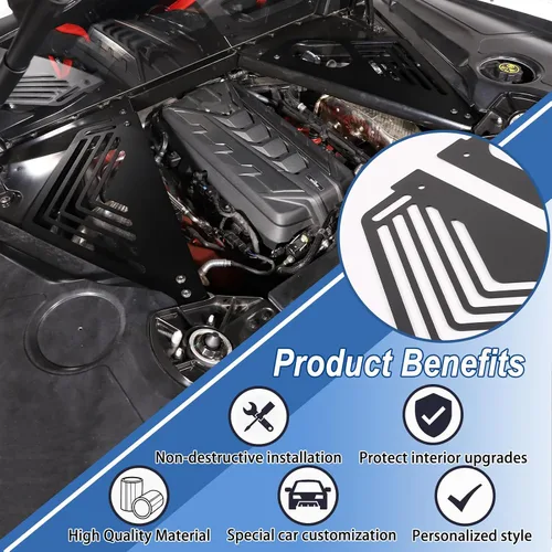 Vista 3 de Cubierta de panel de bahía de motor compatible con Chevrolet Corvette C8 2020-2023, cubiertas traseras de aleación de aluminio para motor izquierda
