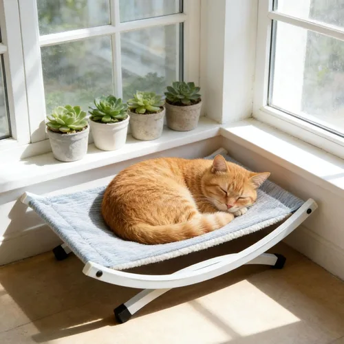 Vista 3 de Cama elevada para interiores y exteriores, hamaca elevada para mascotas, moderna y elegante cama elevada para gatos, tumbona para cachorros para uso