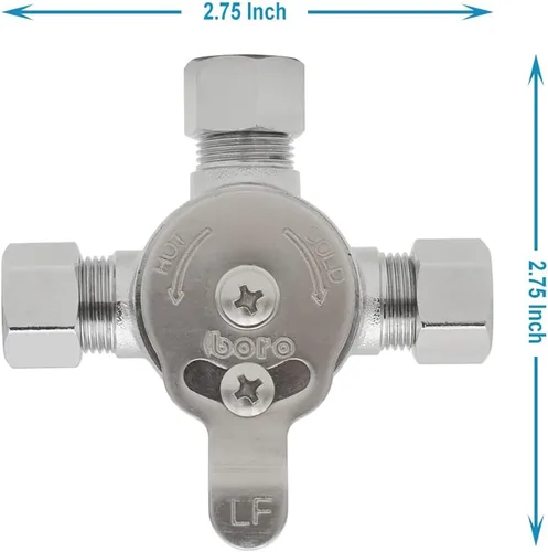 Vista 4 de HYDRO MASTER Válvula mezcladora de agua mecánica, Válvula de templado termostática, Construcción de latón sin plomo, Conexiones de compresión de 3/8