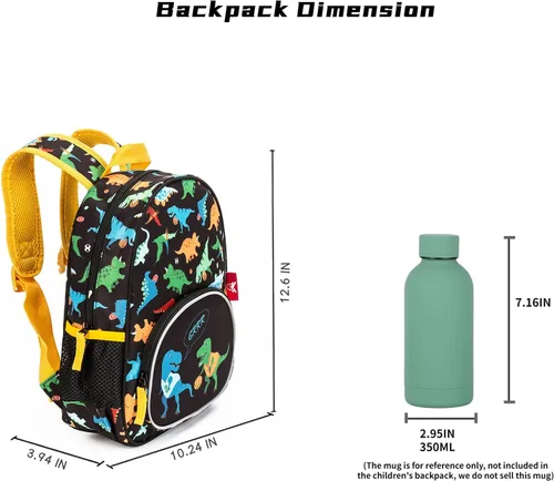 Vista 3 de Daaupus Mochila preescolar de 12 pulgadas, mochila para niños y niñas, perfecta para guardería y preescolar.., Dinosaurio, Mochila para niños