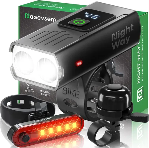 Vista 12 de Bike Lights Front and Back for Night Riding, USB-C Rechargeable Bicycle Headlight and Taillight Set, Waterproof, 12+6 Modes, Powerful Front and Rear