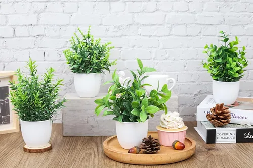 Vista 4 de Der Rose Paquete de 4 plantas falsas de interior pequeñas plantas falsas Verde