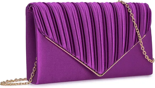 Vista 2 de Bolso de noche elegante para mujer, bolso de mano de satén plisado para bodas, bailes, eventos formales
