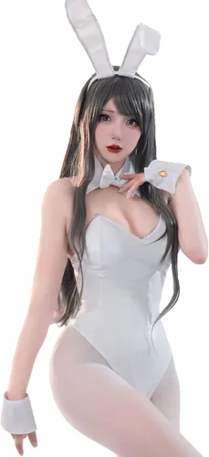 Vista 2 de CR ROLECOS Disfraz de conejito para mujer, traje de una pieza para cosplay de Senpai