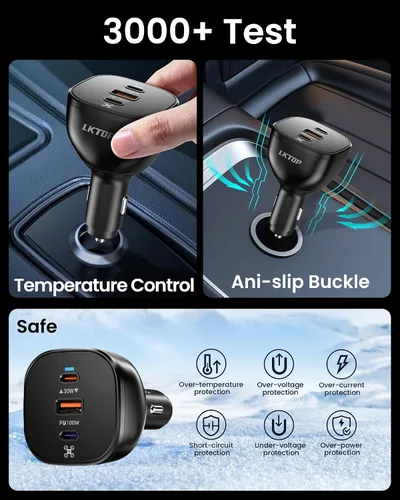 Vista 8 de LKTOP Cargador de coche Drone de 130 W para DJI/Potensic/Holy Stone/Skyrover, adaptador de corriente USB-C/USB-A de 3 puertos para DJI