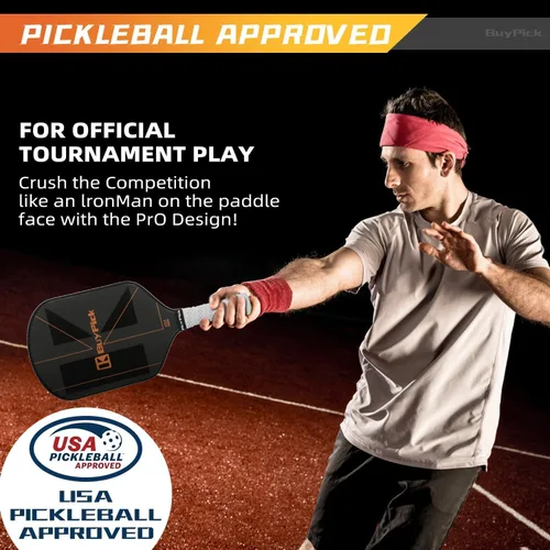 Vista 7 de Paleta de pickleball aprobada por USAPA, ligera y ancha, superficie de fibra de carbono, 0.63 pulgadas de grosor, agarre antideslizante, regalo