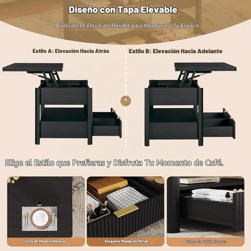 Vista 7 de HUAHUU Mesa de centro elevable de 40 pulgadas con almacenamiento, mesa de centro cuadrada 4 en 1 con compartimento oculto y estante abierto y 2