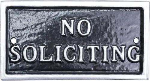 Vista 5 de Montague Metal Products - Placa rectangular de metal fundido con texto en inglés "No Soliciting" - Letrero de advertencia - Placa de negocios