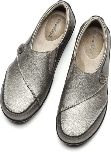 Vista 4 de Geoeleph Mocasines casuales para mujer, mocasines cómodos para caminar, mocasines de cuero para conducir