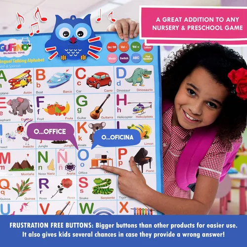 Vista 4 de Gufino Tabla de pared del alfabeto - Juguetes bilingües con botones táctiles interactivos para aprendizaje independiente y guiado - Ideal
