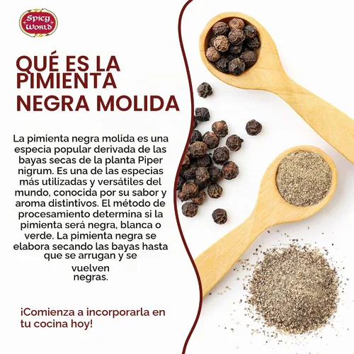 Vista 3 de Polvo de pimienta negra molida bolsa de 14 onzas – Table Grind – by Spicy World