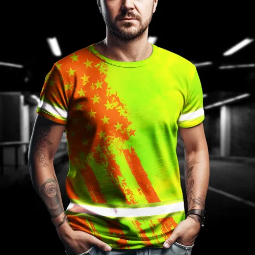 Vista 7 de Camisa de alta visibilidad para hombre, camisas de seguridad reflectantes con nombre personalizado para patriota, patriótico, veterano, militar
