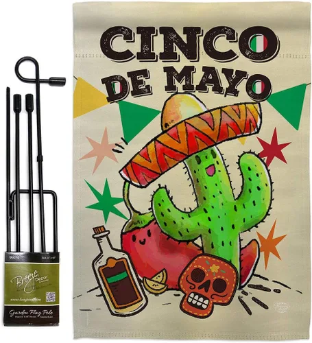 Vista 8 de Bandera de arpillera para jardín del Cinco de Mayo, fiesta de verano, cactus y piñata, sombrero para fiesta mexicana, pequeño regalo decorativo
