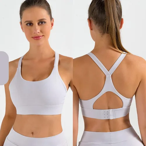 Vista 2 de Sujetador deportivo de yoga para mujer, sexy, con espalda cruzada, acolchado, tirantes deportivos, para correr, de alto apoyo