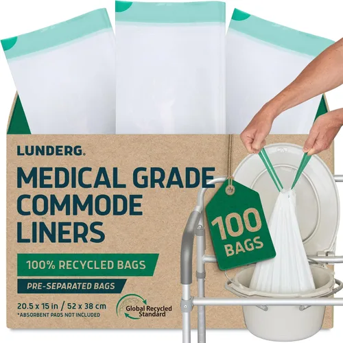 Vista 10 de Lunderg Commode Liners - Paquete económico de 50 unidades de ajuste universal - Forros de inodoro de grado médico desechables para silla de inodoro