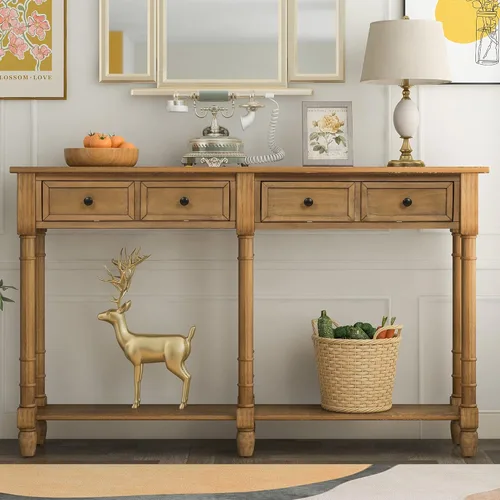 Vista 3 de P PURLOVE - Mesa consola de madera con cajón, 58 pulgadas de largo, pino Old Pine