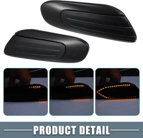 Vista 4 de Señal de giro LED con marcador lateral secuencial No.63137298351 para Mini Cooper F55 F56 F57 2014-2021 Lente ahumada de plástico ámbar (Juego de 2)