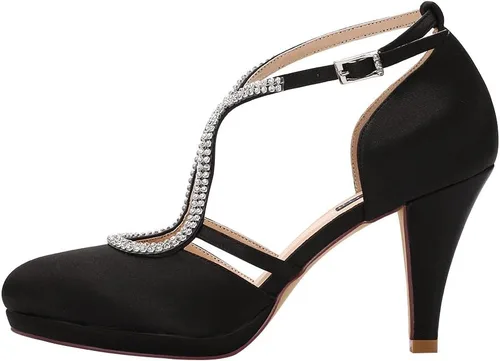 Vista 2 de ERIJUNOR Zapatos de boda nupciales de satén con plataforma y correa de tobillo para mujer