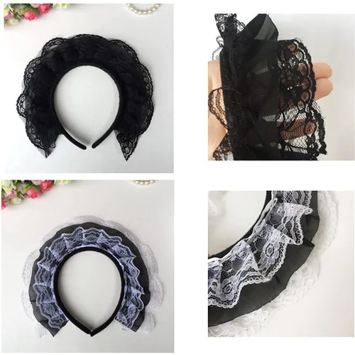 Vista 6 de Lolita - Diadema de encaje con volantes y encaje multicapa, diadema de encaje de malla, tocado dulce de criada, accesorios para el cabello