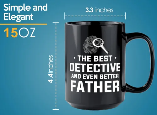 Vista 6 de Taza de café detective de 15 onzas, color negro, el mejor detective, policía, patrulla, policía, policía, policía, policía, policía, policía, jefe