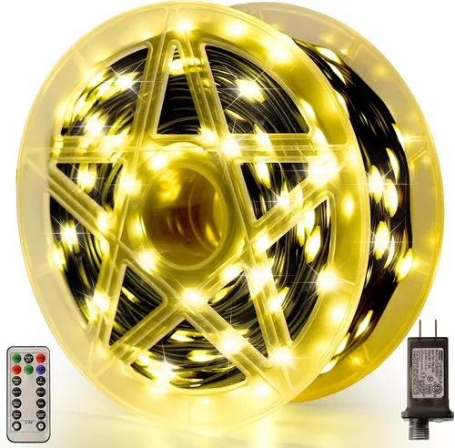 Vista 10 de Luces de Navidad 600 LED de 196 pies, IP67 impermeables, luces para árbol de Navidad con 8 modos, tira de luces para exteriores con temporizadores