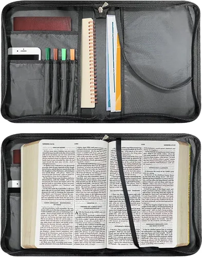 Vista 7 de Talayituse Funda de piel sintética con estampado tribal azteca americano para la Biblia para hombres y mujeres, funda de Biblia cristiana con asa