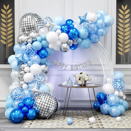 Vista 3 de FunHot Kit de arco de globos azules y plateados, kit de guirnalda de globos de color azul metálico y blanco plateado con globos de aluminio